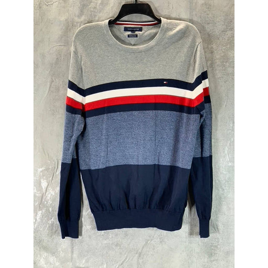 TOMMY HILFIGER Men's Multi Colorblock Striped Crewneck Cotton Sweater SZ M