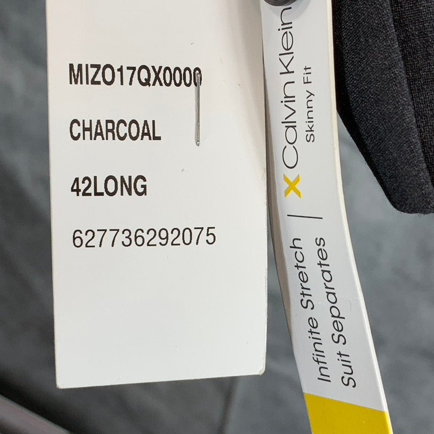 CALVIN KLEIN Men's Charcoal Long Skinny-Fit Two-Button Suit Jacket SZ 42L