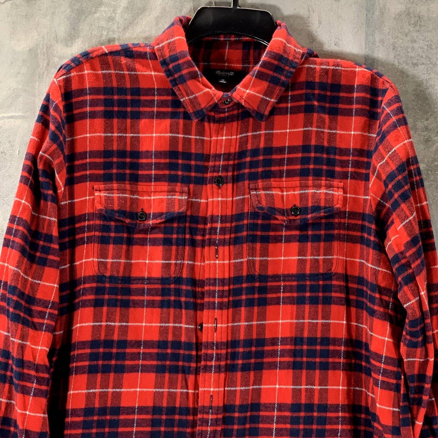 MADEWELL Women's Red Plaid Flannel Button-Up Long Sleeve Shirt SZ M