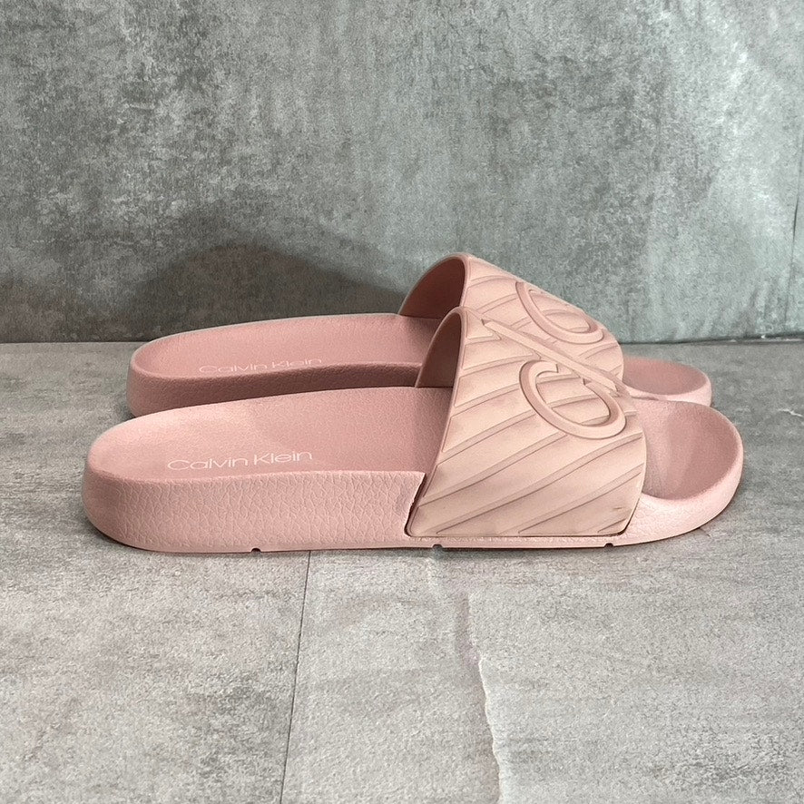 CALVIN KLEIN Women's Light Pink Asher Embossed Logo Slide Sandals SZ 5