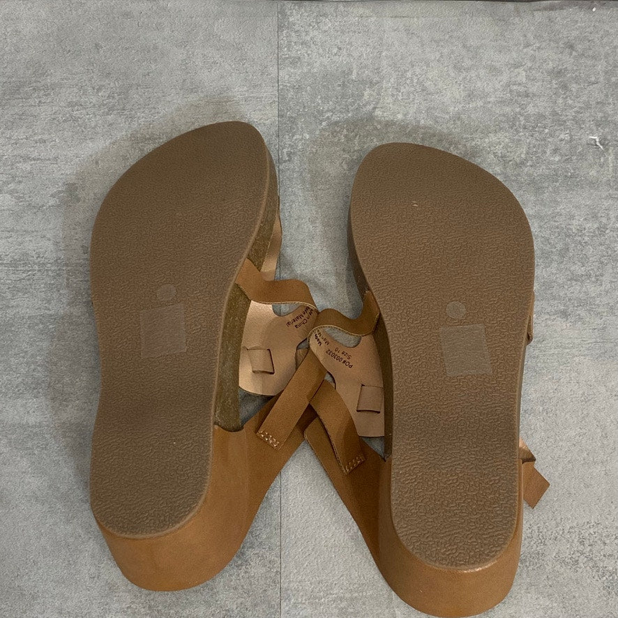 JOURNEE COLLECTION Brown Navara Slide Faux Cork Wedge Thong Sandals SZ 10