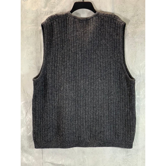 EDDIE BAUER Men's Charcoal Wool Ribbed V-Neck Pullover Sweater Vest SZ XL