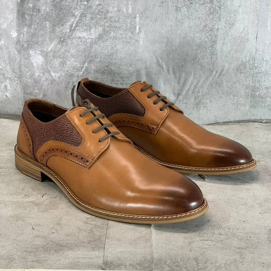 THOMAS & VINE Men's Cognac Clayton Plain-Toe Brogue Derby Shoes SZ 12