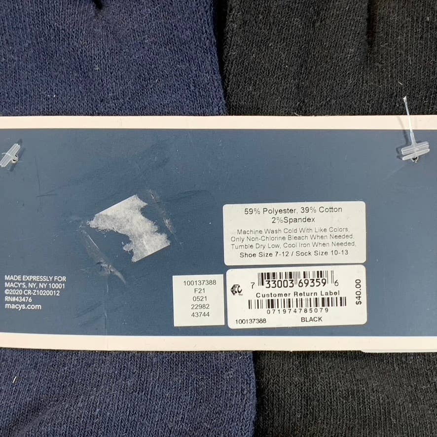 Club Room Men's Black/Navy Striped 8-Pack Crew Socks SZ 10-13