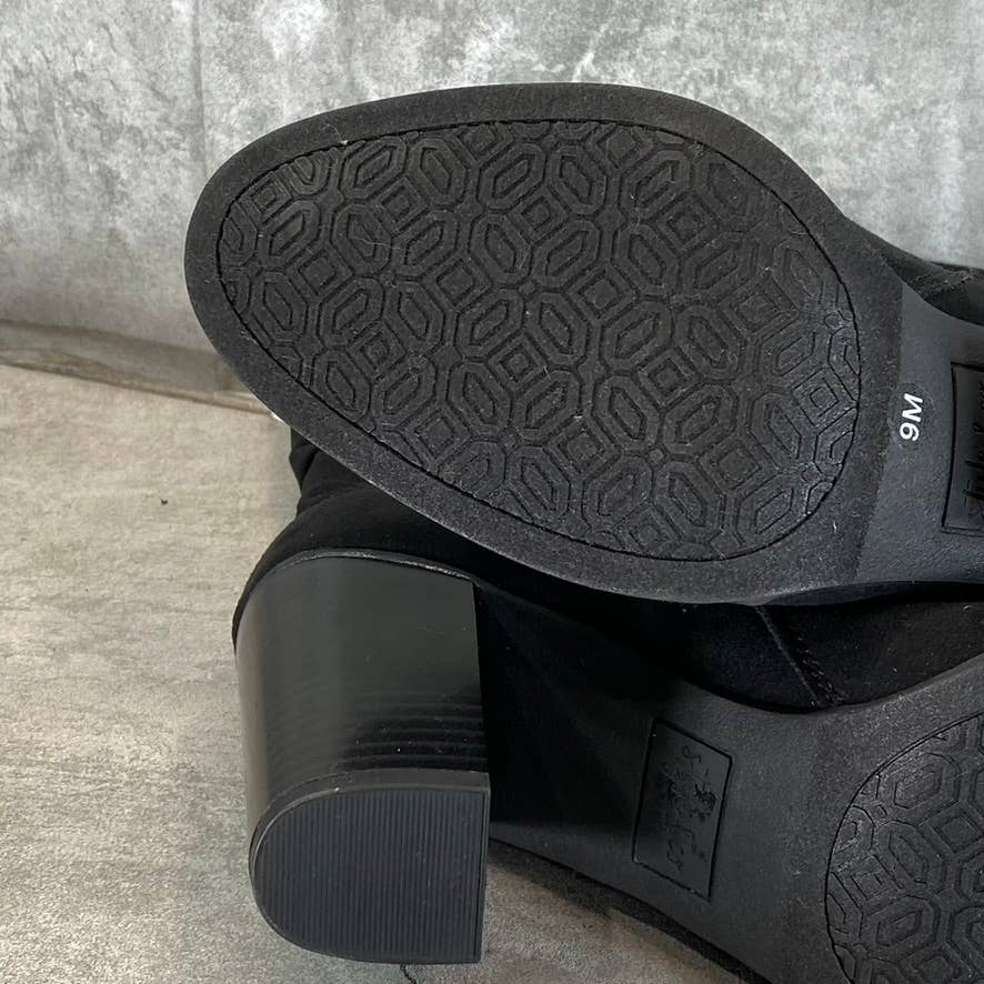 STYLE & CO Women's Black Micro Saraa Round-Toe Block-Heel Mid-Shaft Boots SZ 9