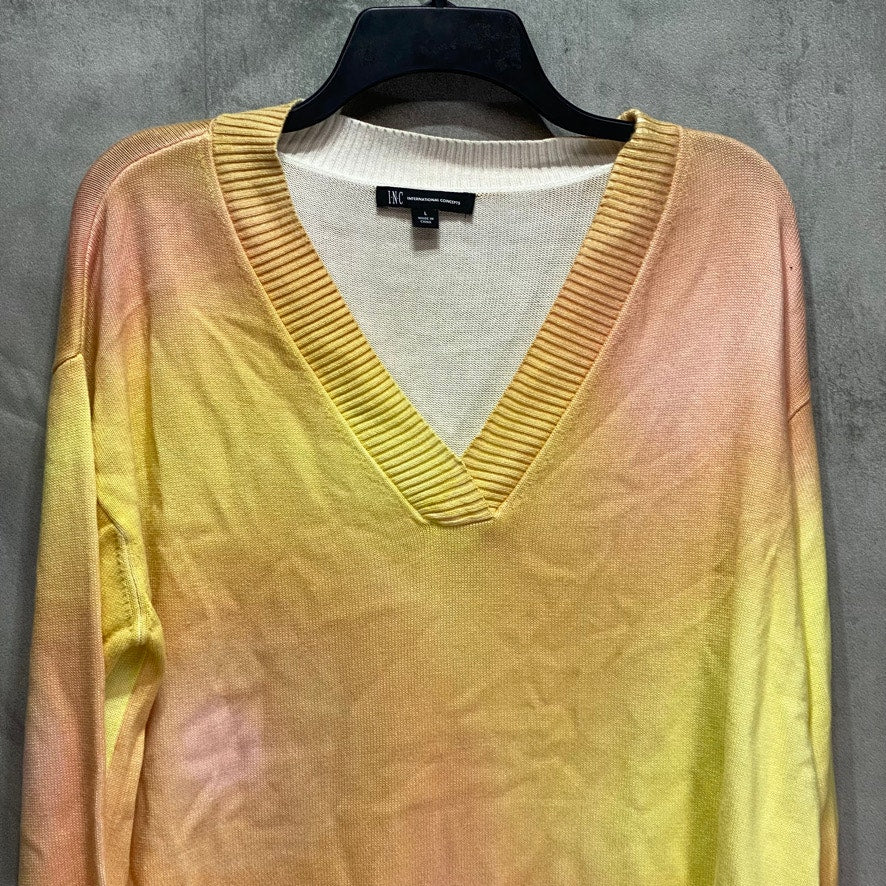 INC INTENATIONAL CONCEPTS Yellow Soft Ombre V-Neck Pullover SZ L