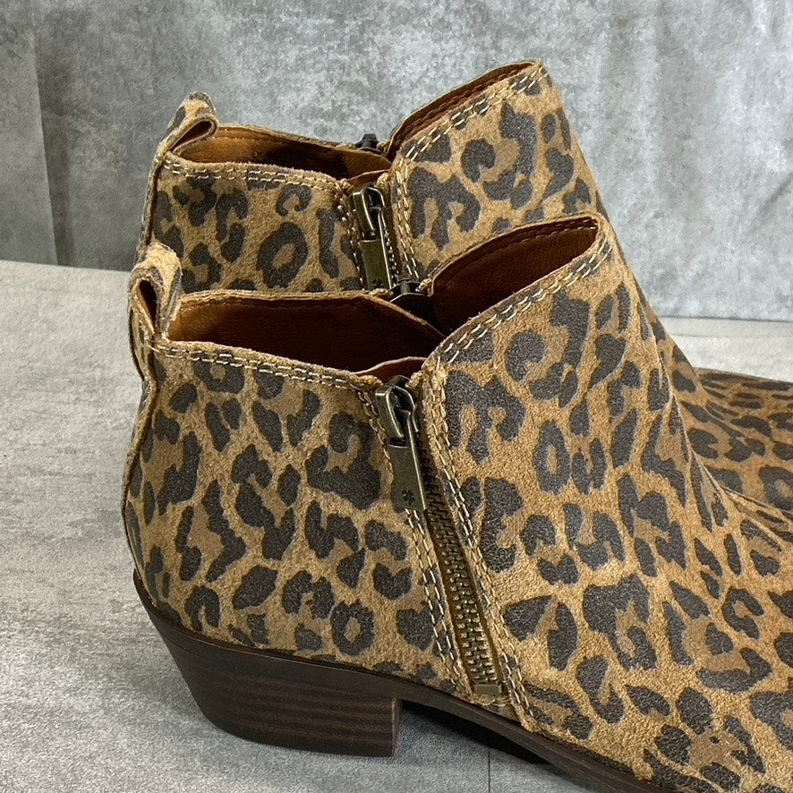 LUCKY BRAND Women's Natural Leopard Leather Basel Block-Heel Booties SZ 7