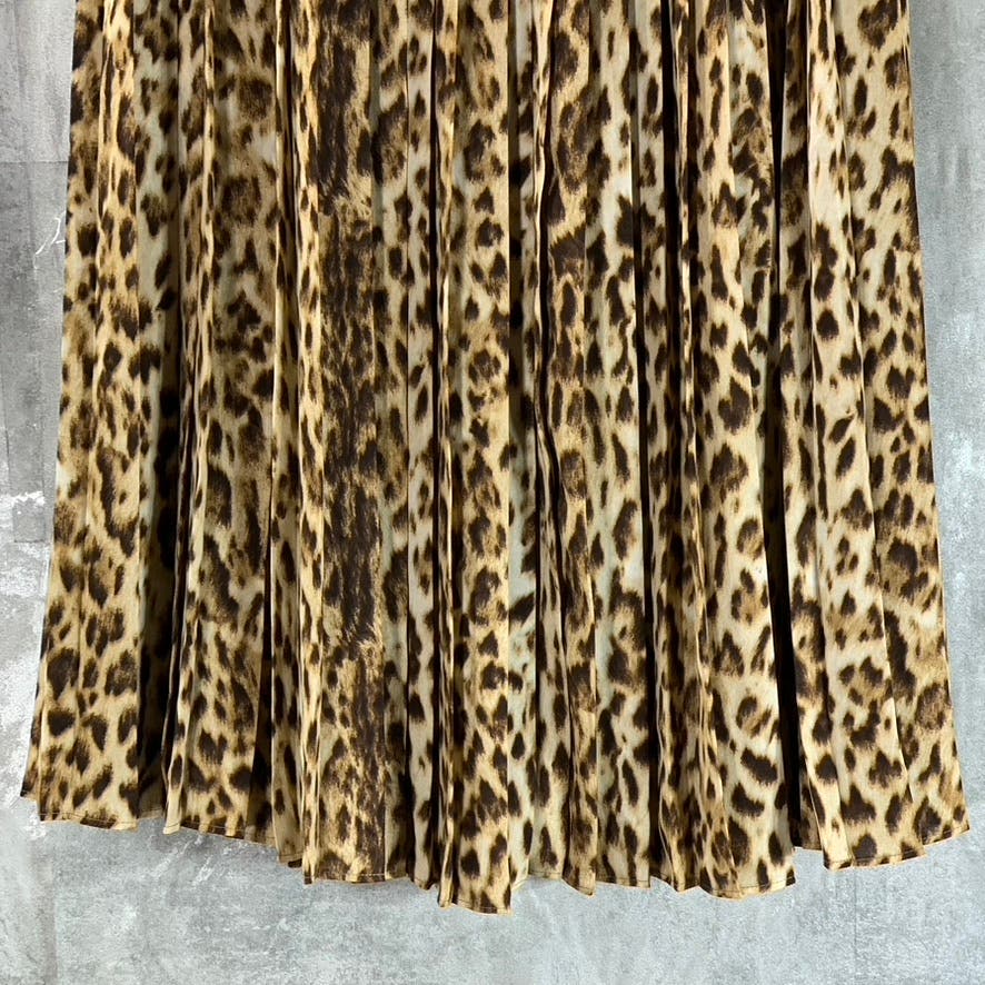 J.CREW Women's Tan Leopard Print Pleated Midi Skirt SZ 0