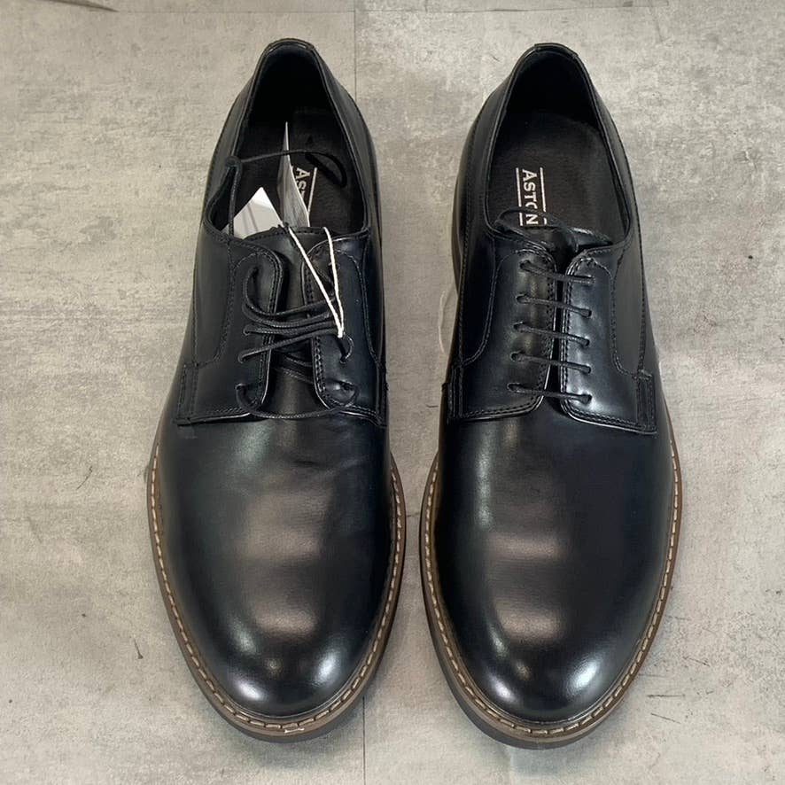 ASTON MARC Men's Black Faux-Leather Monaco Lace-Up Plain Toe Dress Shoes SZ 8.5
