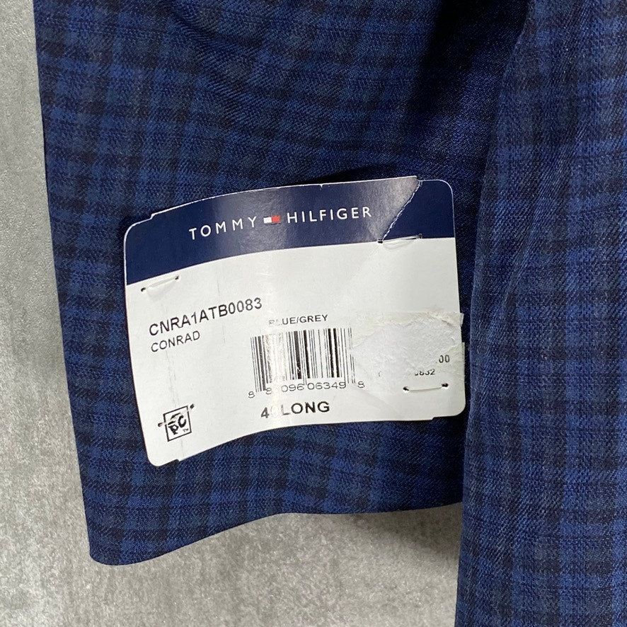 TOMMY HILFIGER TH Flex Blue Modern-Fit Mini Gingham Long Suit Jacket SZ 40L