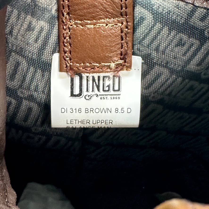 DINGO Men's Brown Leather Montana Almond-Toe Block-Heel Western Boots SZ 8.5