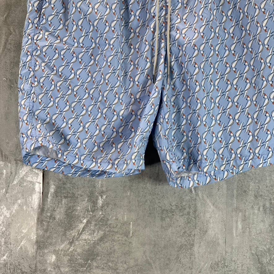 LANDS' END Men's Light Blue Bird Print Drawstring Pull-On Swim Trunks SZ XL