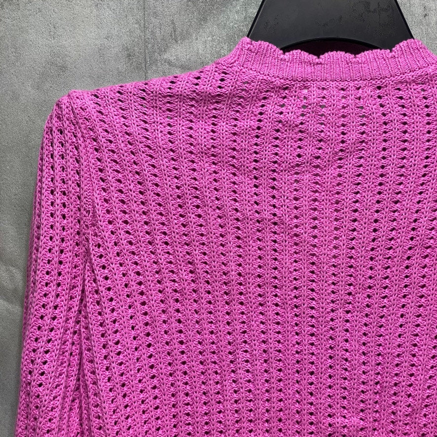 CHARTER CLUB Boutique Pink Open-Knit Scalloped-Trim Long Sleeve Cardigan SZ S