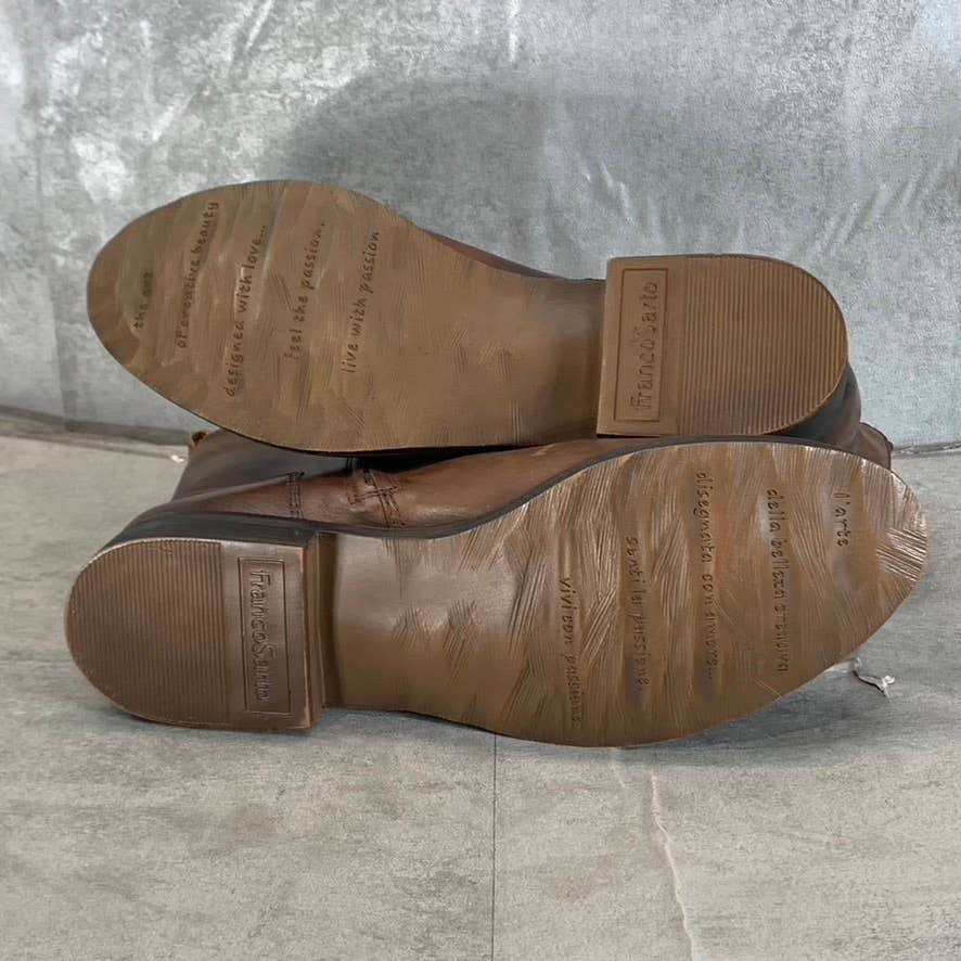FRANCO SARTO Women's Brown Leather Linc Side-Zip Almond-Toe Booties SZ 10