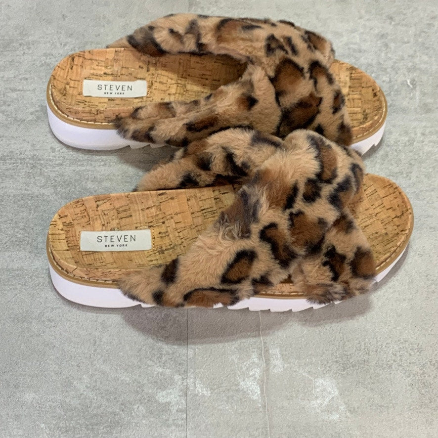 STEVEN NEW YORK Cado Faux Fur Leopard Print Slide Sandal SZ 9