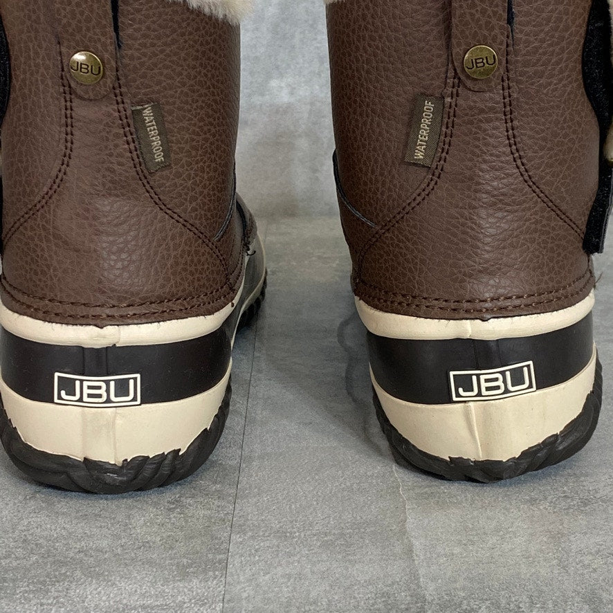 JBU Brown Grizzly Faux Fur Memory Foam Waterproof Pull-on Round-Toe Duck Boots SZ 9