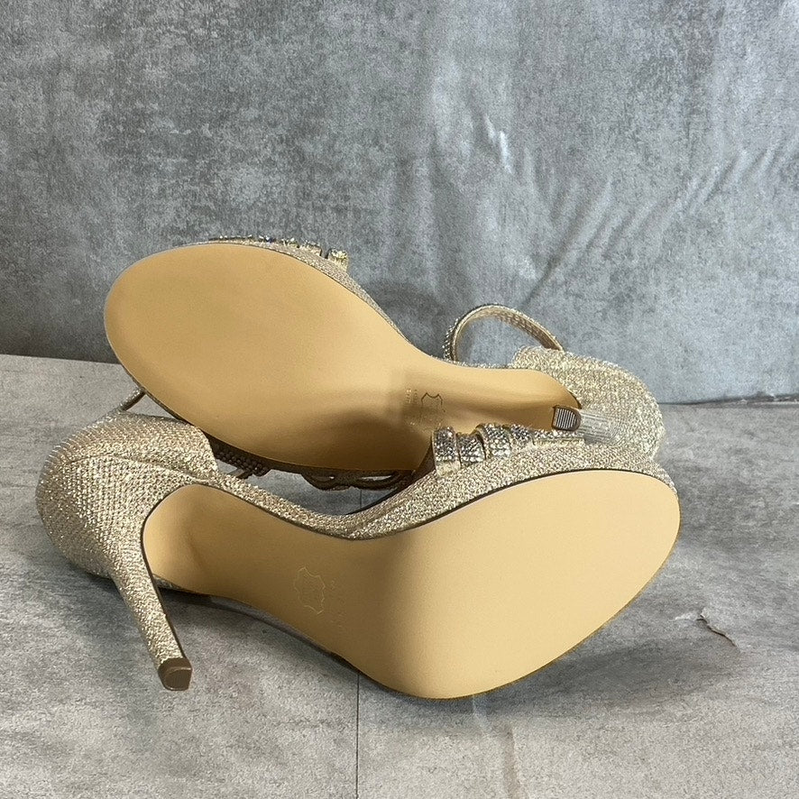 NINA Women's Soft Platino Dreamland Freyja Rhinestone Embellished Open-Toe Stiletto Sandals SZ 7.5