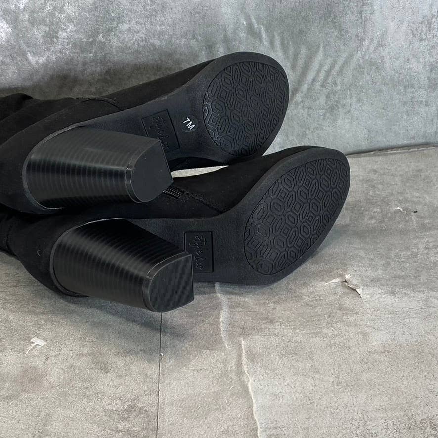 STYLE & CO Women's Black Micro Saraa Round-Toe Block-Heel Mid-Shaft Boots SZ 7