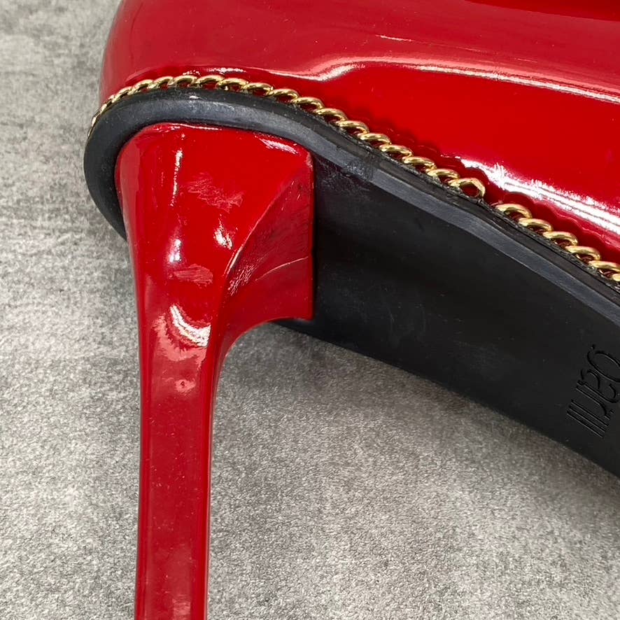 BAR III Women's Red Patent Binsa Ball-Chain Trim Pointed-Toe Pumps SZ 8.5