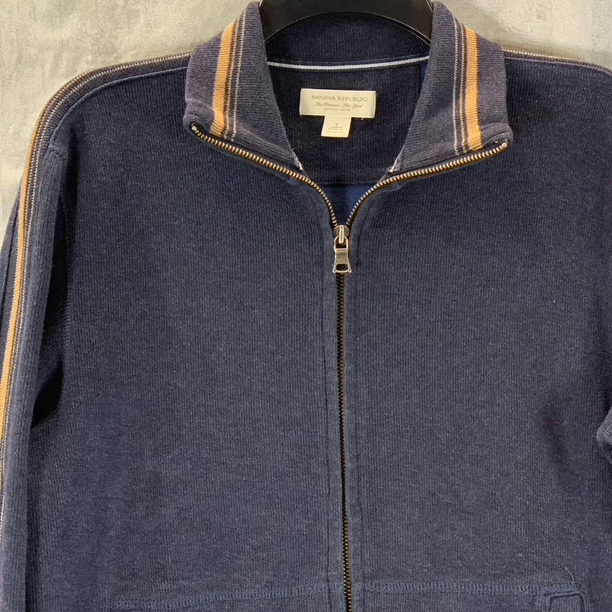 BANANA REPUBLIC Men's Navy/Gold Stripe Zip-Up Sweater SZ S