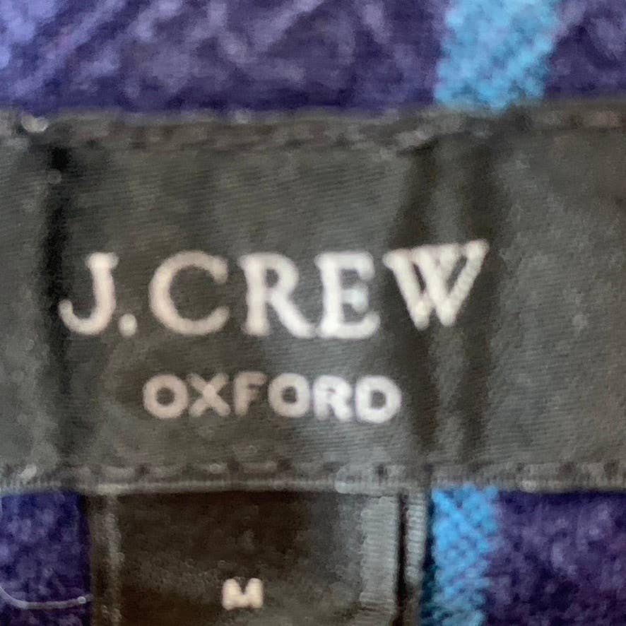 J.CREW Men's Navy Windowpane Cotton Button-Up Long-Sleeve Oxford Shirt SZ M