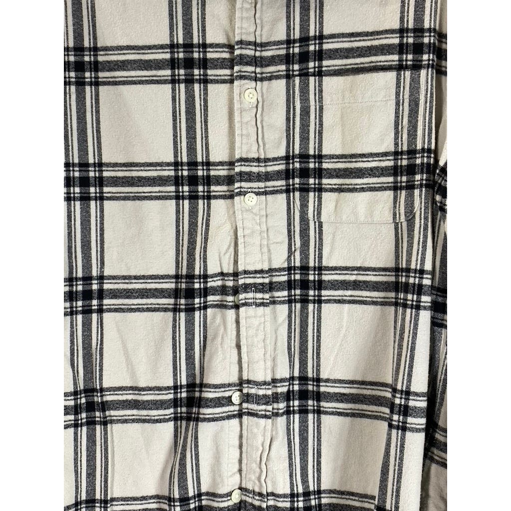 ABERCROMBIE & FITCH Men's Cream/Black Plaid Flannel Button-Up Shirt SZ L