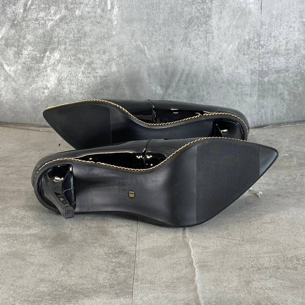 BAR III Women's Black Patent Binsa Ball-Chain Trim Pointed-Toe Pumps SZ 8.5