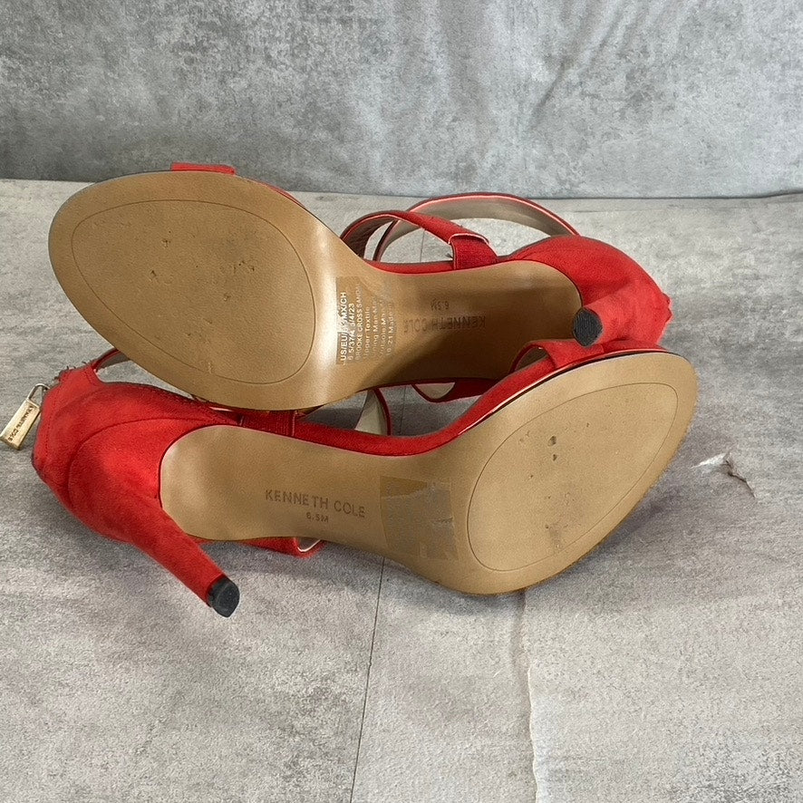 KENNETH COLE NEWYORK Women's Red Brooke Cross Heeled Round-Toe Dress Sandals SZ 6.5
