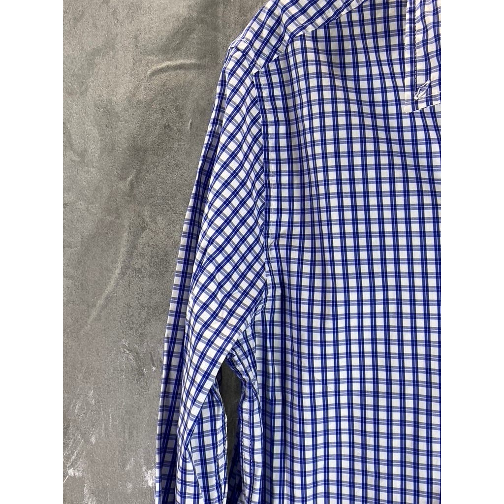 TOMMY HILFIGER MEN'S Blue/White Mini Check Slim-Fit Button-Up Shirt SZ M