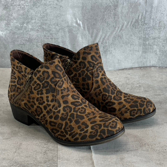 SUN+STONE Women's Brown Leopard Abby Double-Zip Round-Toe Block-Heel Booties SZ6