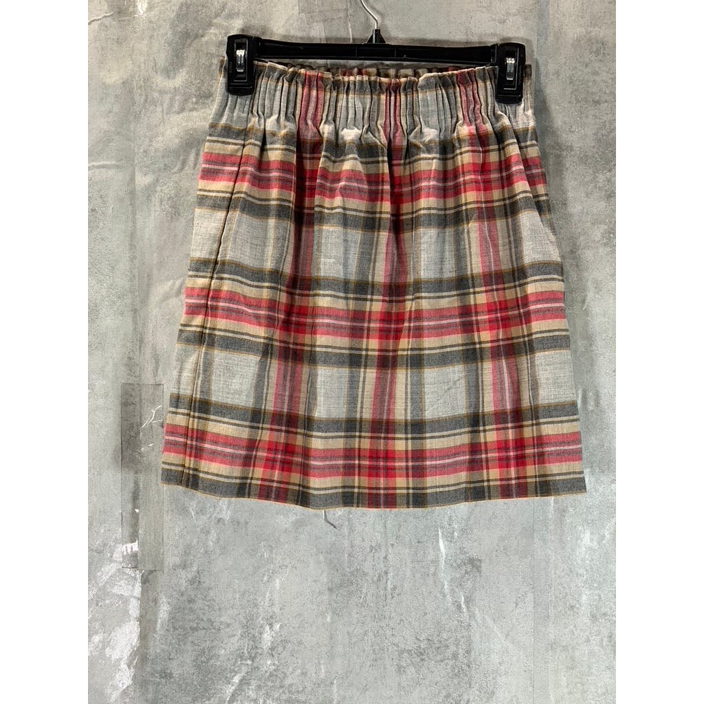 J.CREW Factory Women's Grey Plaid Elasticized Wool Sidewalk Pull-On Skirt SZ 0