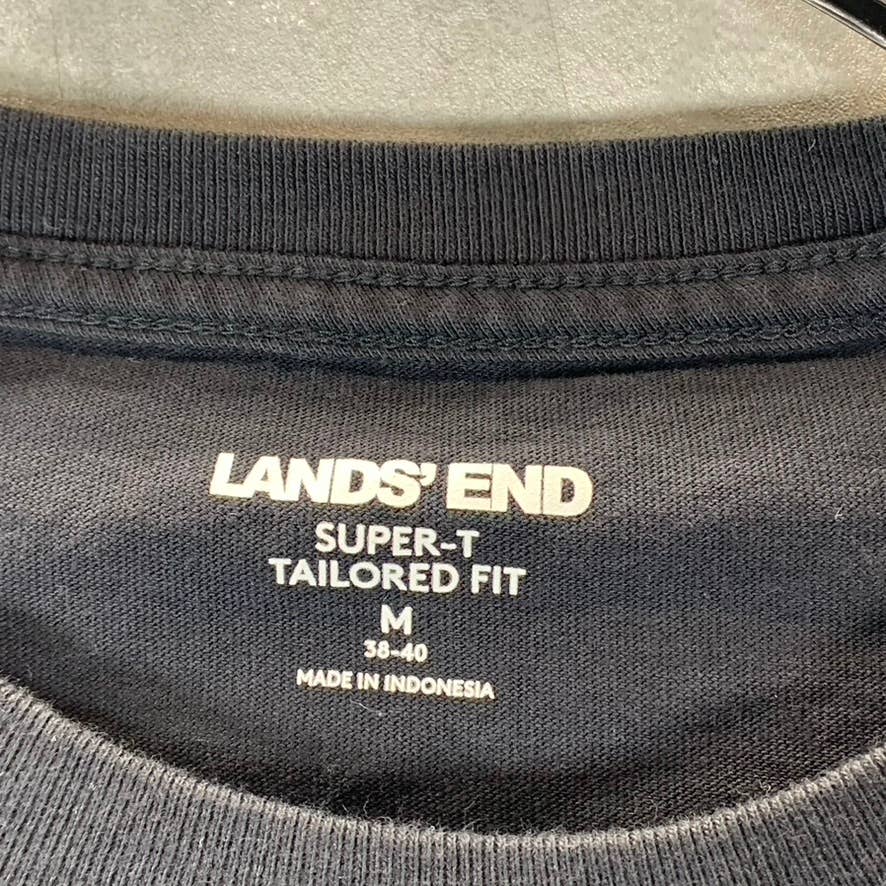 LANDS' END Men's Black Solid Crewneck Super-T Tailored-Fit T-Shirt SZ M