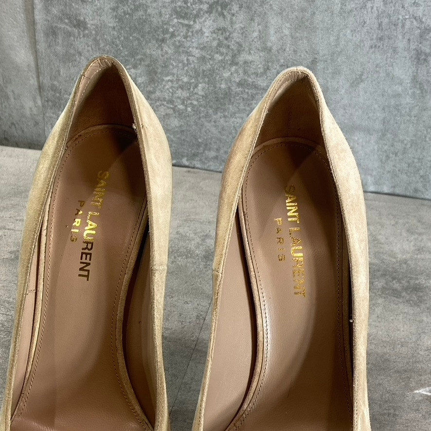 SAINT LAURENT Women's Misia Beige Suede Mid Heel Pointed-Toe Pumps SZ 7