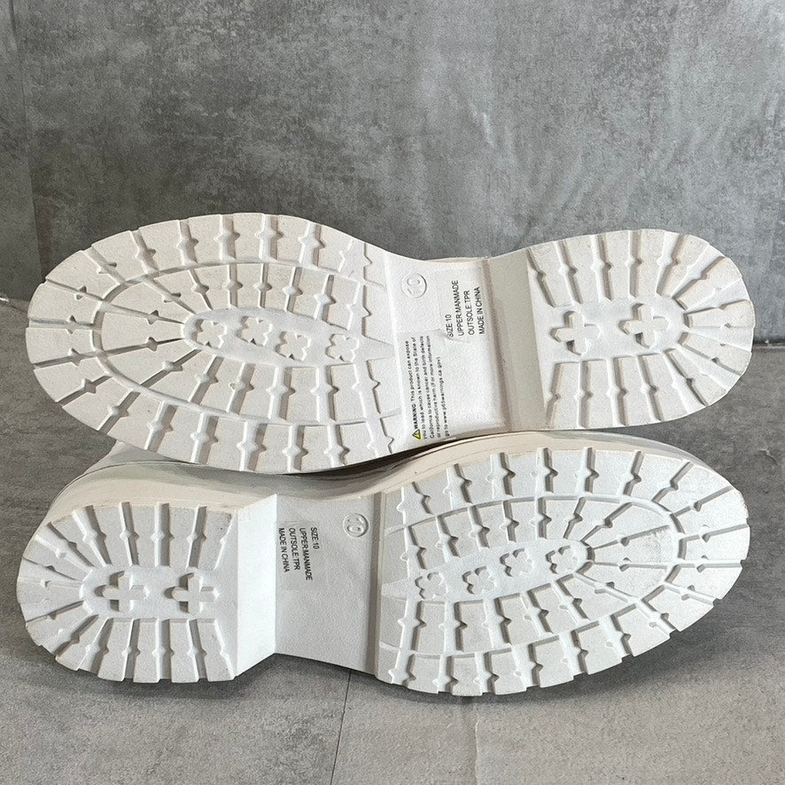 OLIVIA MILLER Women's White Crystal Lug Sole Side-Zip Lace-Up Combat Boots SZ 10