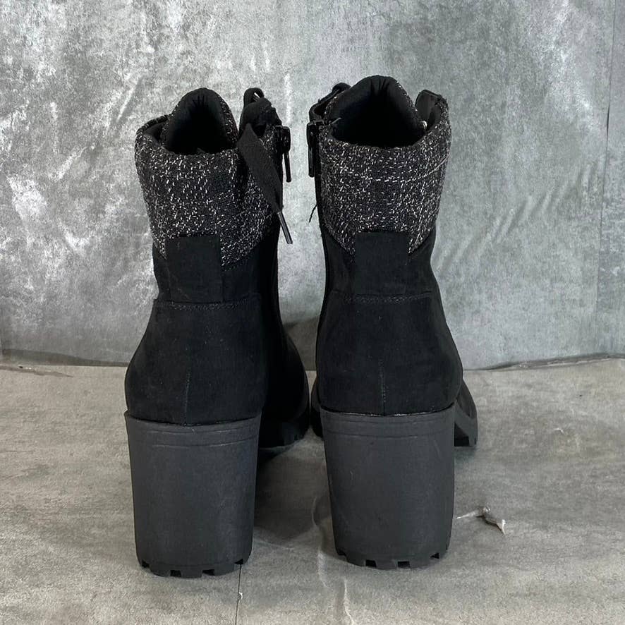 SUN+STONE Women's Black Romina Lug-Sole Block-Heel Lace-Up Hiker Booties SZ11