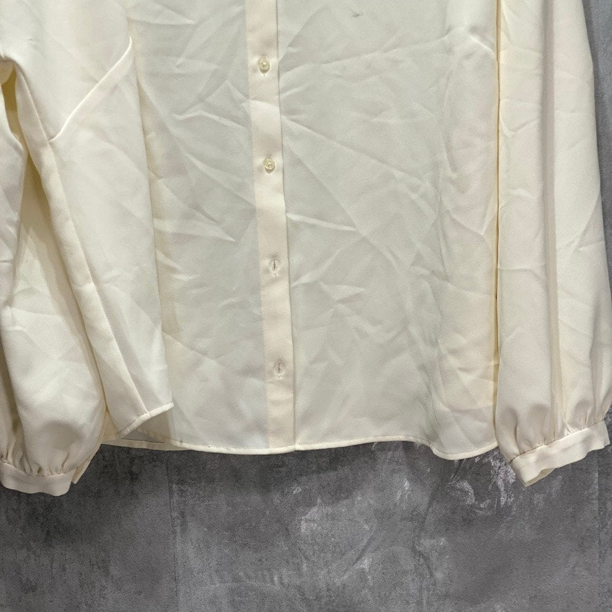 ALFANI Plus Size Antique White Band Collar Blouson-Sleeve Button-Up Top SZ 2X