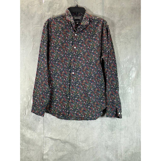 BONOBOS Men's Navy Floral Print Standard-Fit Button-Up Long-Sleeve Shirt SZ M