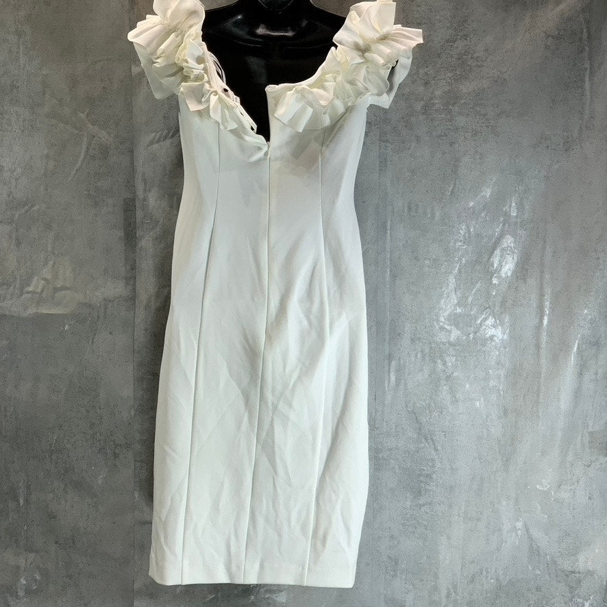 CALVIN KLEIN Women's Cream Ruffle Off-The-Shoulder Knee-Length Sheath Dress SZ 2