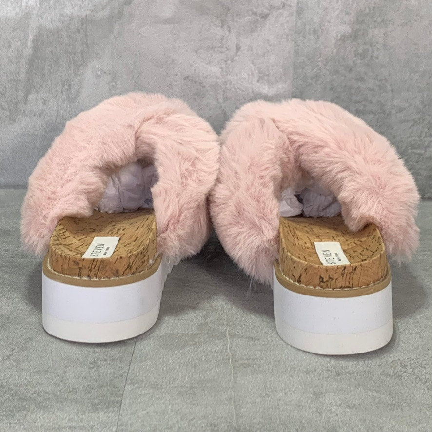 STEVEN NEW YORK Blush Cado Faux Fur Slide Sandals SZ 8.5