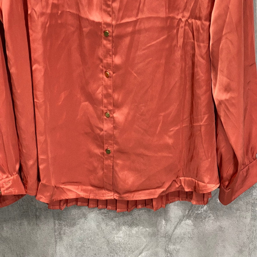 BELLDINI Black Label Plus Size Ginger Spice Pleated Back Button-Up Long Sleeve Blouse SZ 2X