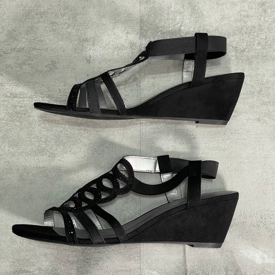 KAREN SCOTT Black Denice Embellished T-Strap Wedge Sandals SZ 11