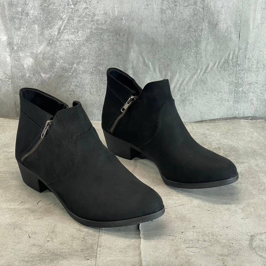 SUN+STONE Women's Black Micro Abby Double-Zip Round-Toe Block-Heel Booties SZ 10