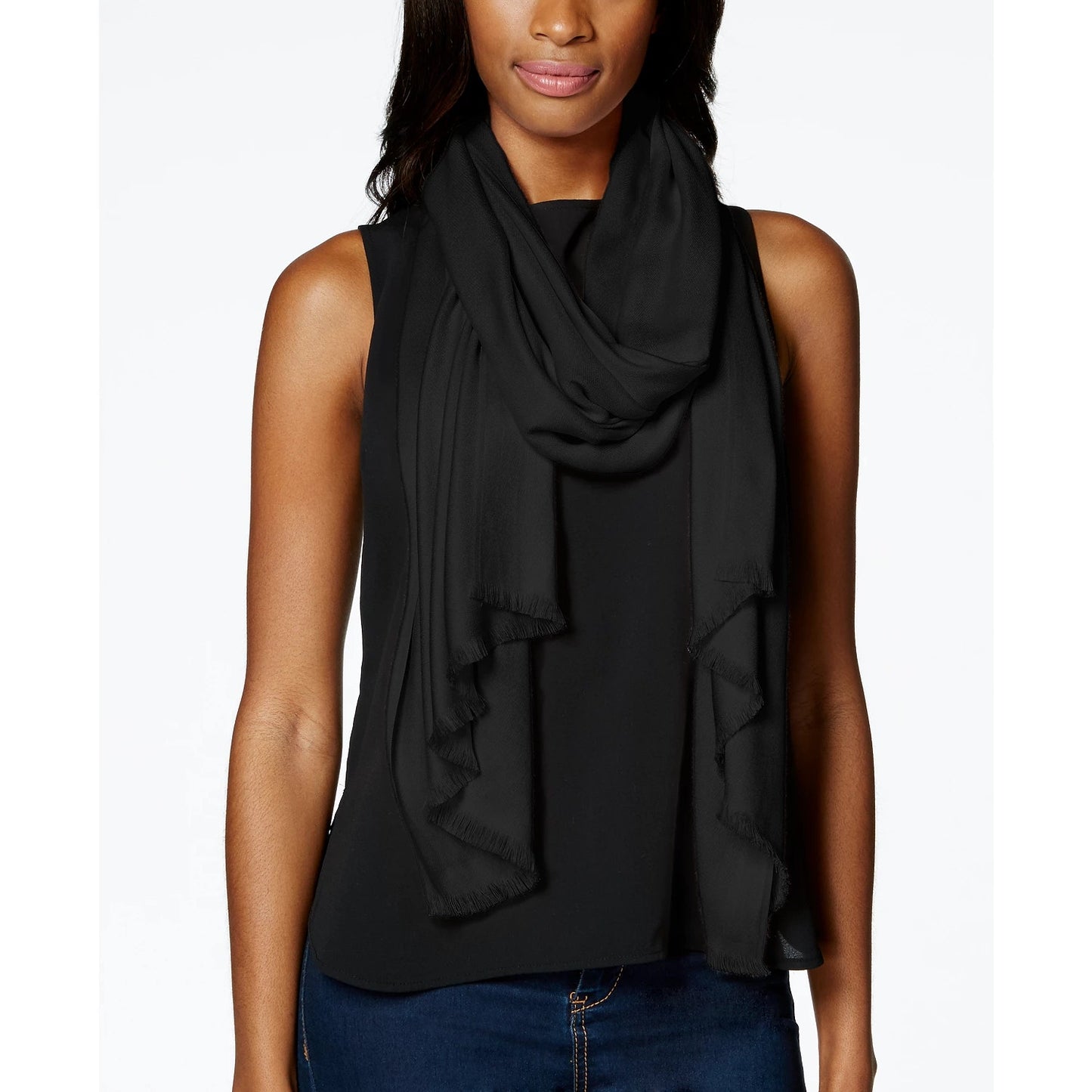 INC INTERNATIONAL CONCEPTS Solid Black Wrap & Scarf OS