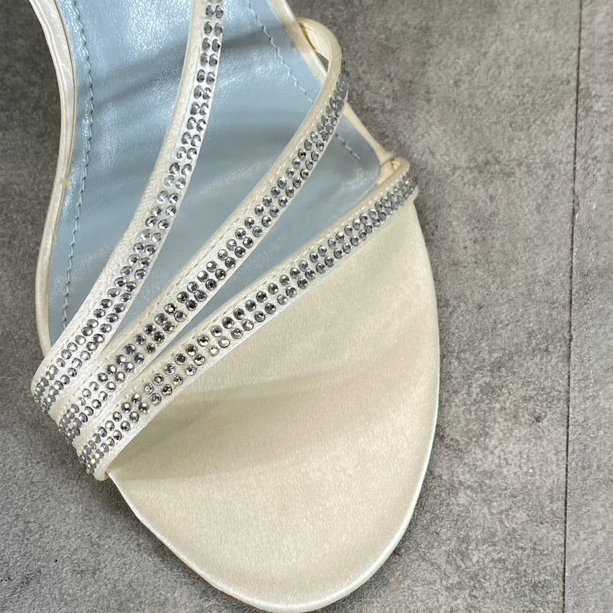NINE WEST Women's Ivory Irelynn Ankle-Strap Rhinestone Dress Sandals SZ 5.5