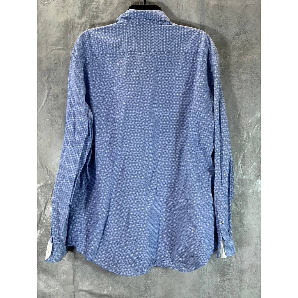 ZARA MAN Men's Blue Tailored Fit Printed Button-Up Cotton Long-Sleeve Shirt SZXL