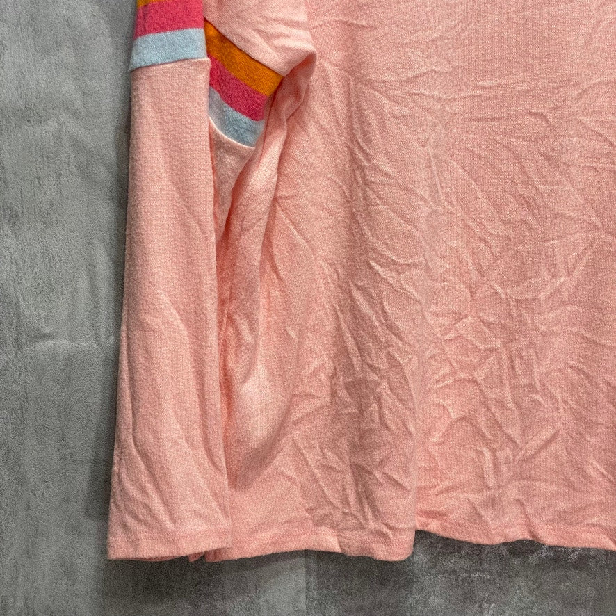 STYLE & CO Petite Pink Striped Neck & Sleeve Crewneck Pullover Sweater SZ P/L