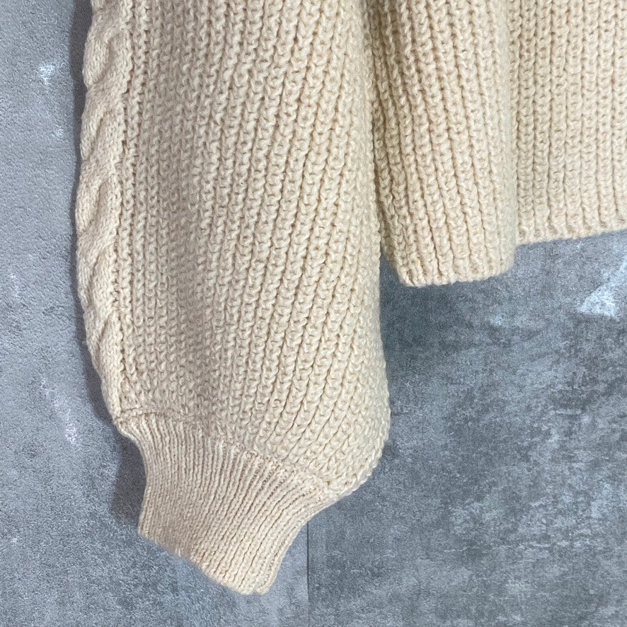 BP. Beige Oatmeal Cable Knit Balloon Sleeve Mock Neck Pullover Sweater SZ S