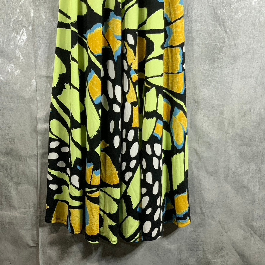 24SEVEN Comfort Apparel Women's Green Print Butterfly V-Neck Cap Sleeve Dress