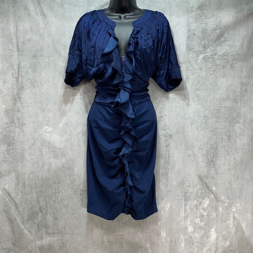 INC International Concepts Blue Ruffle Drape Zip-Up Dress SZ M