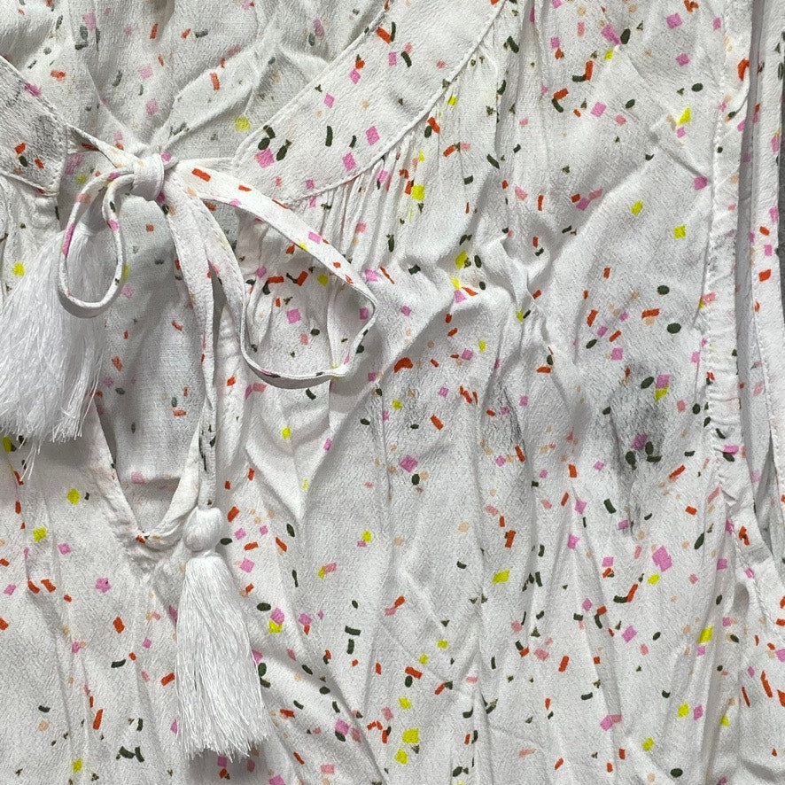 STYLE & CO White Confetti-Print Split-Neck Tassel Tank Top SZ 2XL